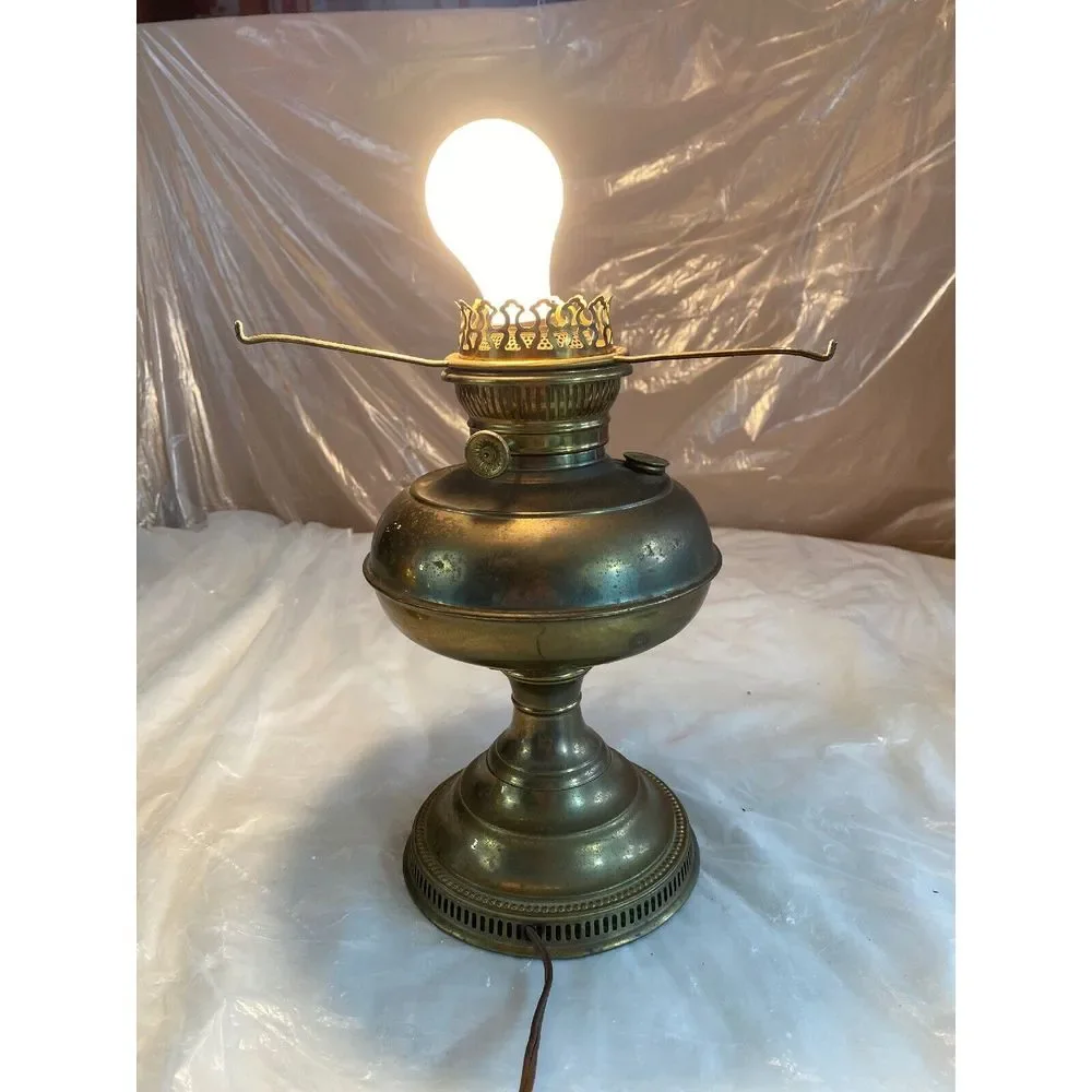 Vintage Brass Hurricane Table Lamps Set of 2 Electric 12